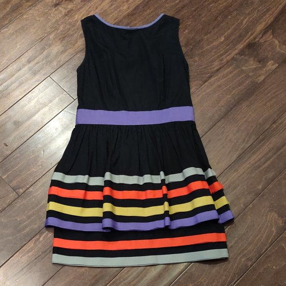 Asos Black Peplum Dress with Multi Color Grosgrain Ribbon SIZE 8 - Picture 1 of 6